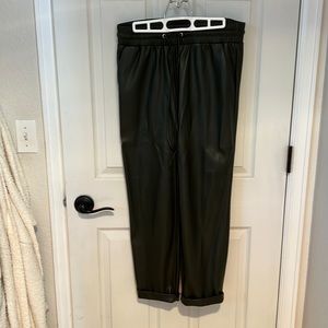 loft faux leather elastic waist trousers